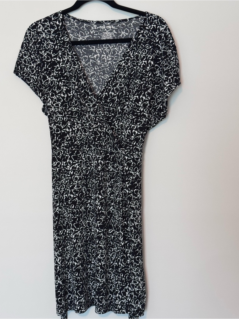Nine West Black & White Printed Faux Wrap Dress Size Large